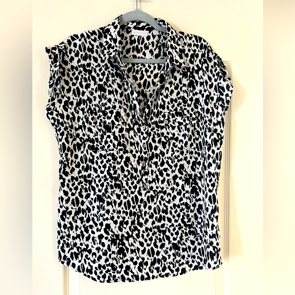 NY & Co. Black and White Abstract Print Women's Top Size L/XL